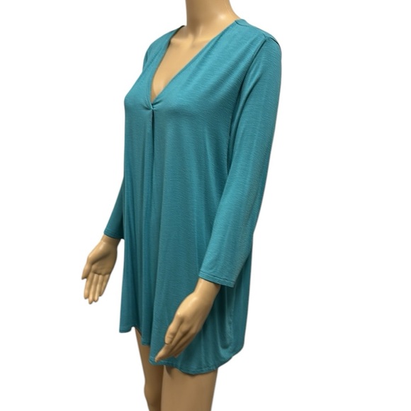 J Jill Wearever Collection V Neck Tunic Top Turquoise 3 Quarter Sleeve Womens L - Picture 2 of 11